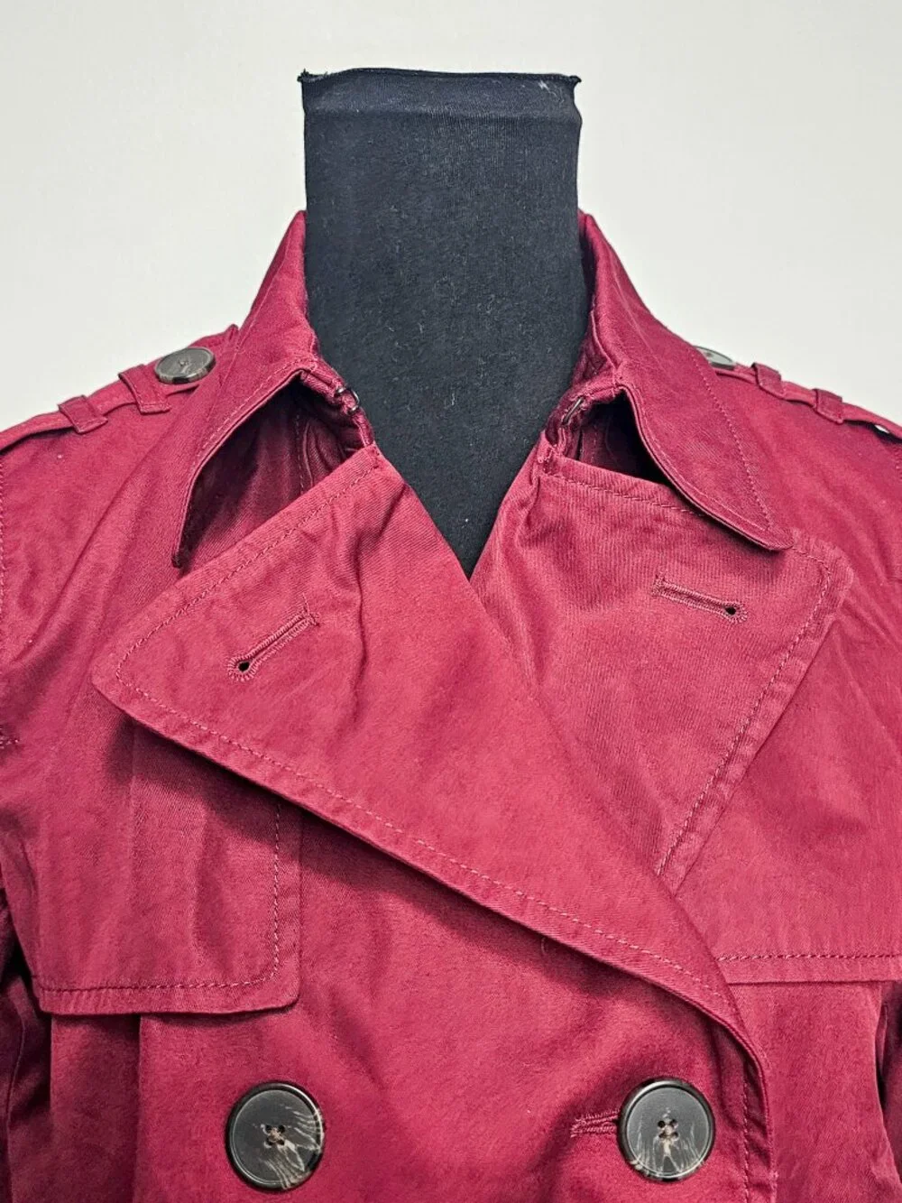 Banana Republic double-breasted short Military trench Jacket Burgundy Size S
